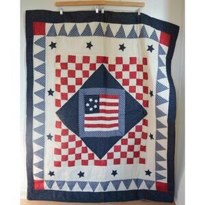 Vintage Handmade American Flag Patchwork Quilt